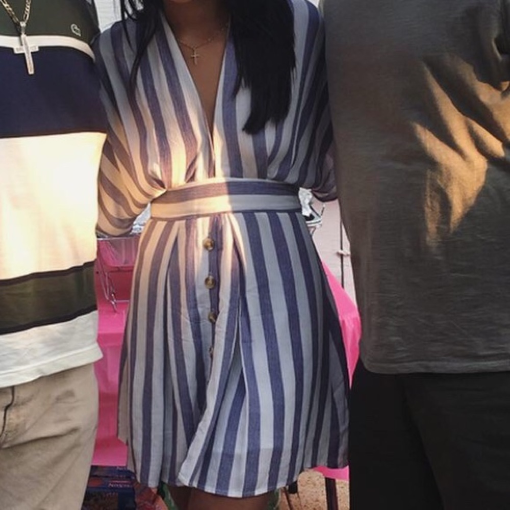Blue and white striped summer dress